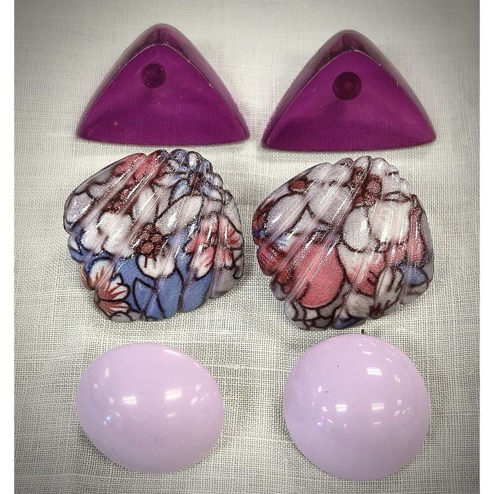 Retro Vintage Earrings Lot 3 Pair Pink Purple Lucite Acrylic Stud 80s 90s Floral